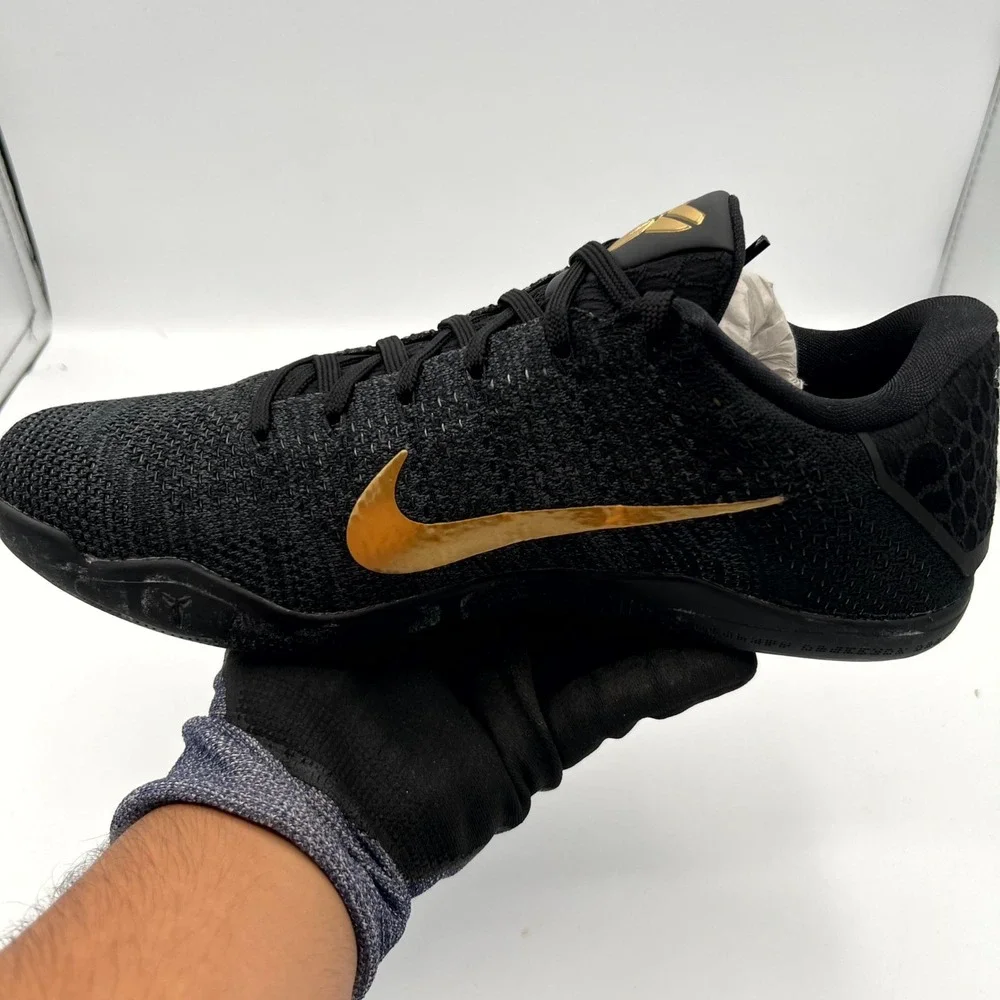 Nike Kobe 11 Elite Low 885003-994 Mens 9.5‎ Sneakers Cozy Gold Black Mamba Shoes